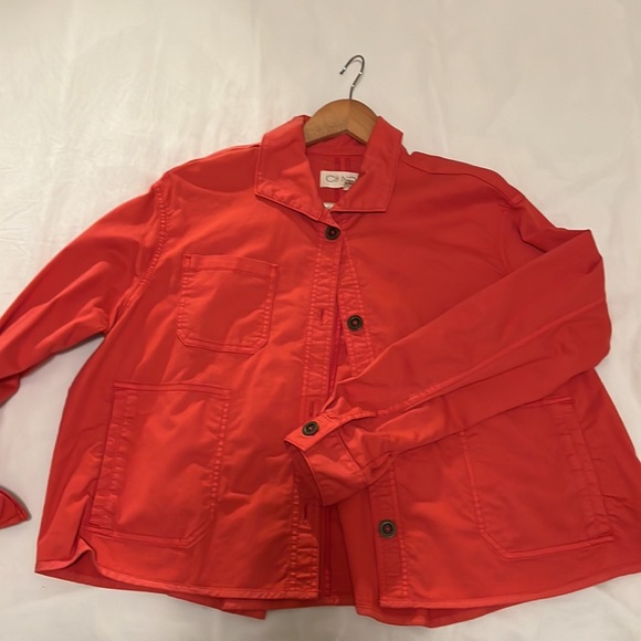 ANTHROPOLOGIE ORANGE/RED CROPPED SWING JACKET WITH BUTTON FRONT AND POCKETS - Picture 2 of 4